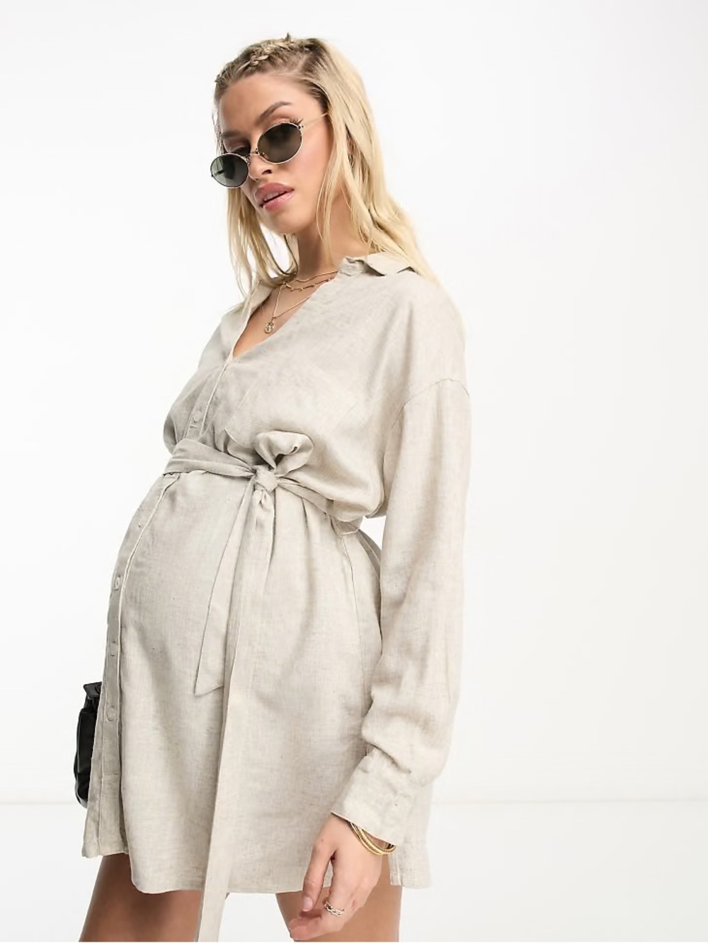 ASOS DESIGN Maternity belted shirt beach dress in natural